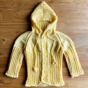 Vintage 12M Hand Crochet Baby Cardigan With Hood